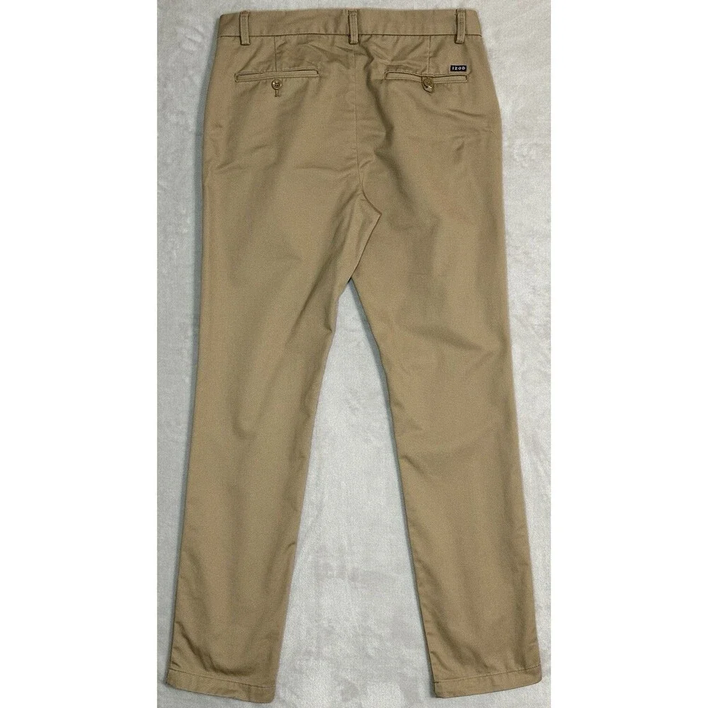 IZOD American Chino Mens 31x32 Slim Fit Flat Front Khaki Dress Casual Pants